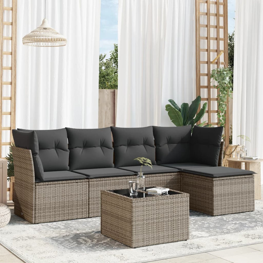 6-Delige Loungeset Met Kussens Poly Rattan Grijs