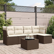 6-piece Lounge Set with Cushions Poly Rattan Brown