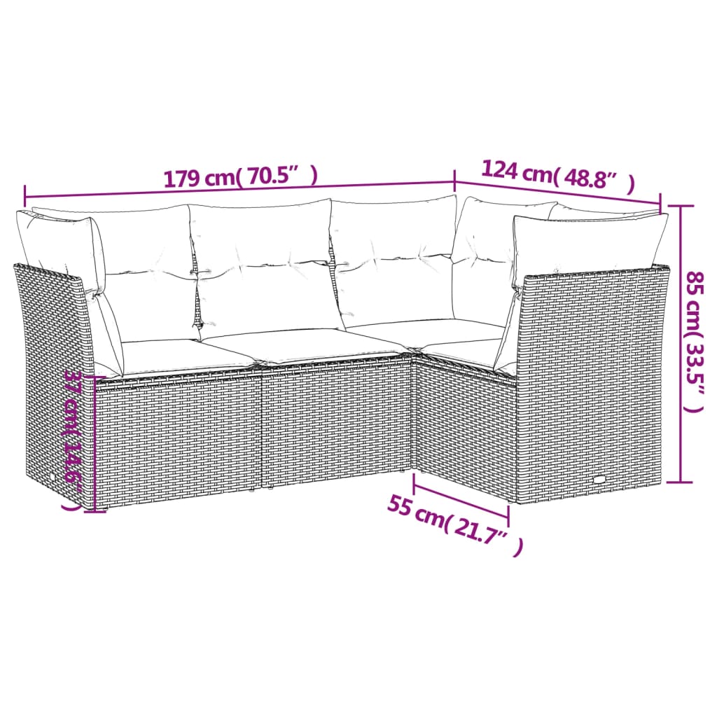 4-Delige Loungeset Met Kussens Poly Rattan Zwart