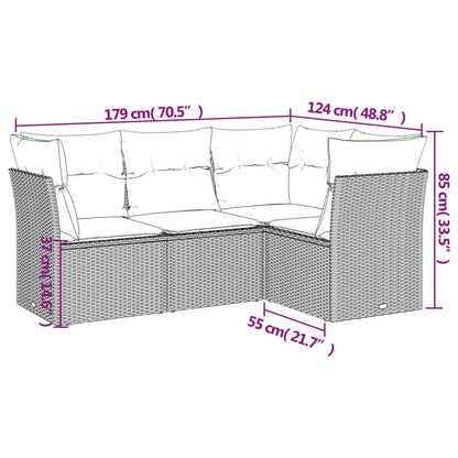 4-Delige Loungeset Met Kussens Poly Rattan Zwart
