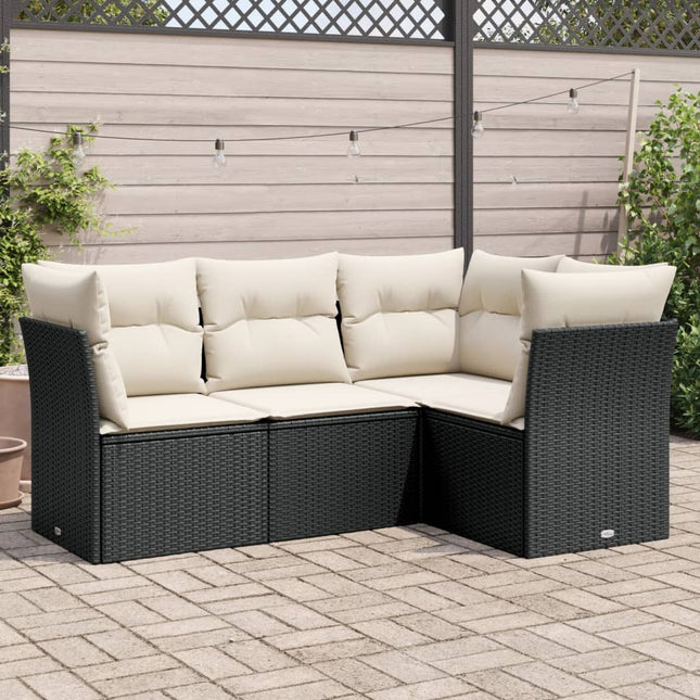 4-Delige Loungeset Met Kussens Poly Rattan Zwart