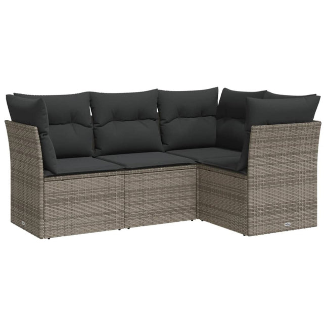 4-Delige Loungeset Met Kussens Poly Rattan Grijs