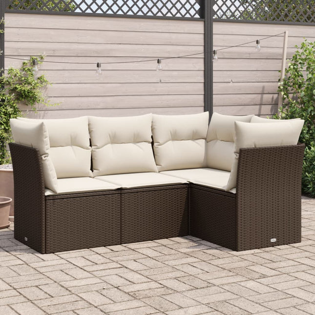 4-Delige Loungeset Met Kussens Poly Rattan Bruin