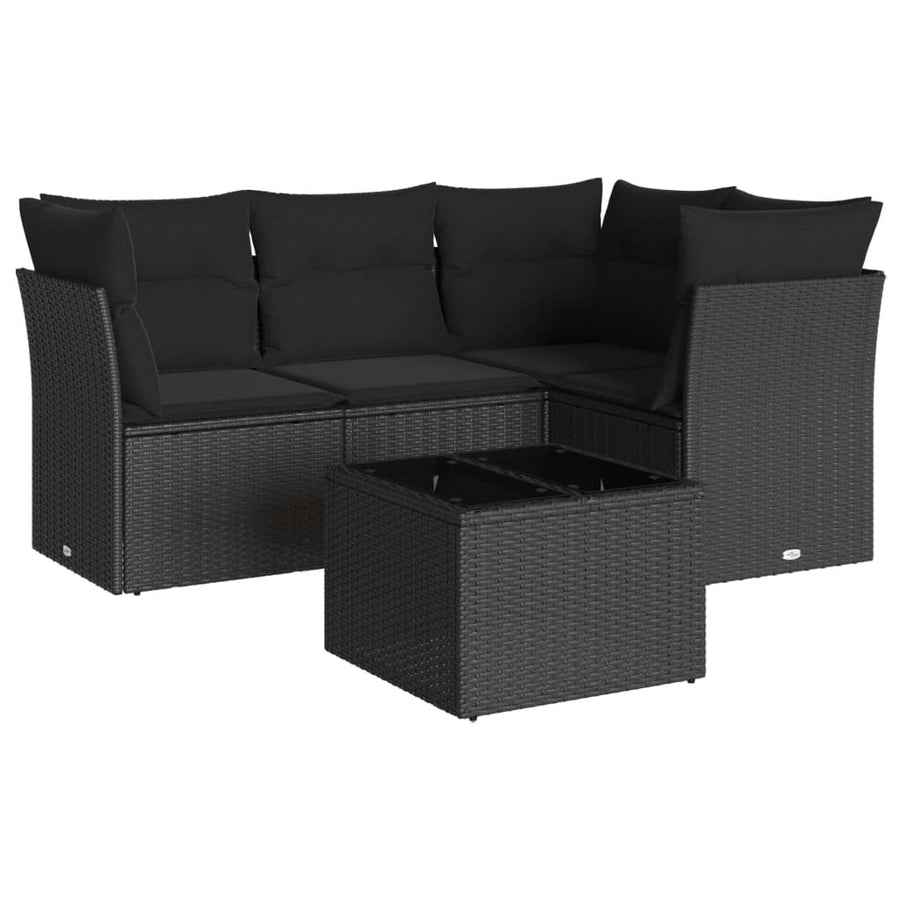 5-Delige Loungeset Met Kussens Poly Rattan Zwart
