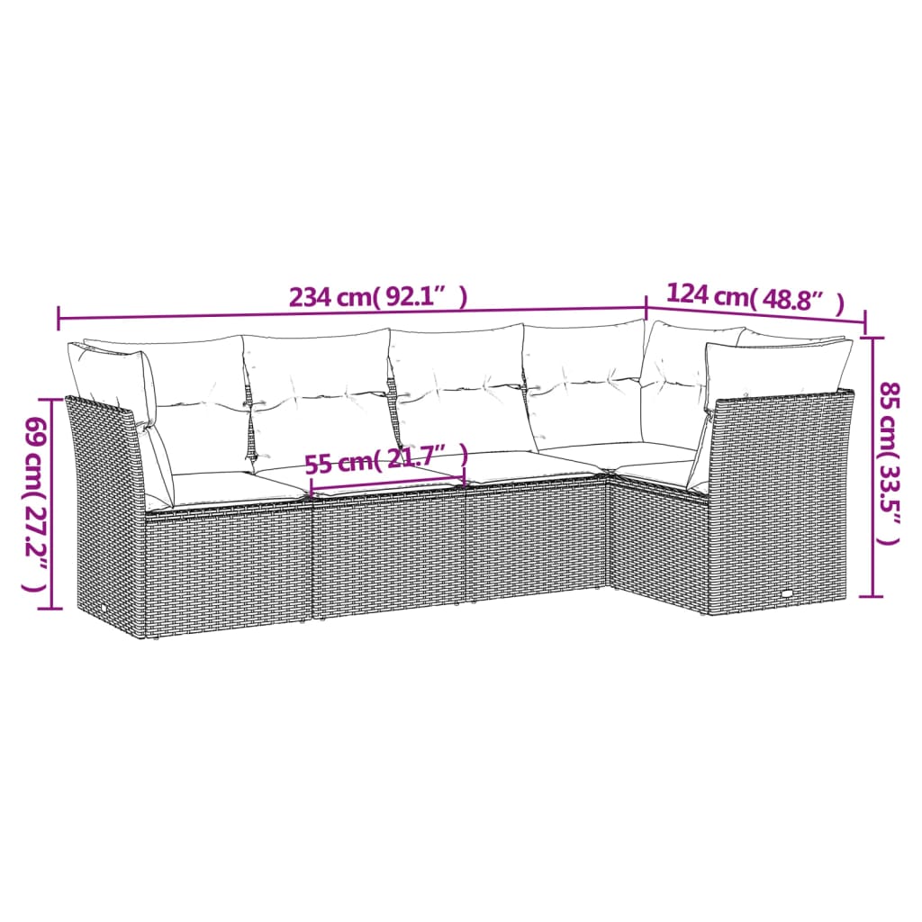 5-Delige Loungeset Met Kussens Poly Rattan Zwart