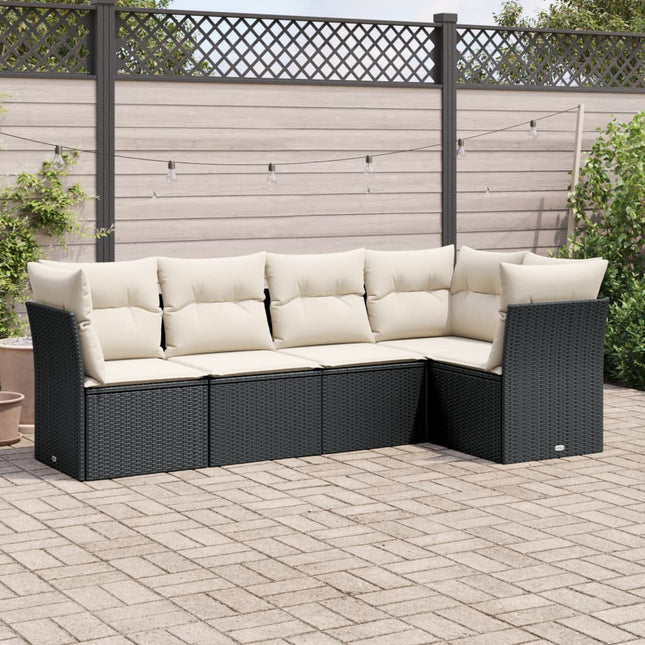 5-Delige Loungeset Met Kussens Poly Rattan Zwart