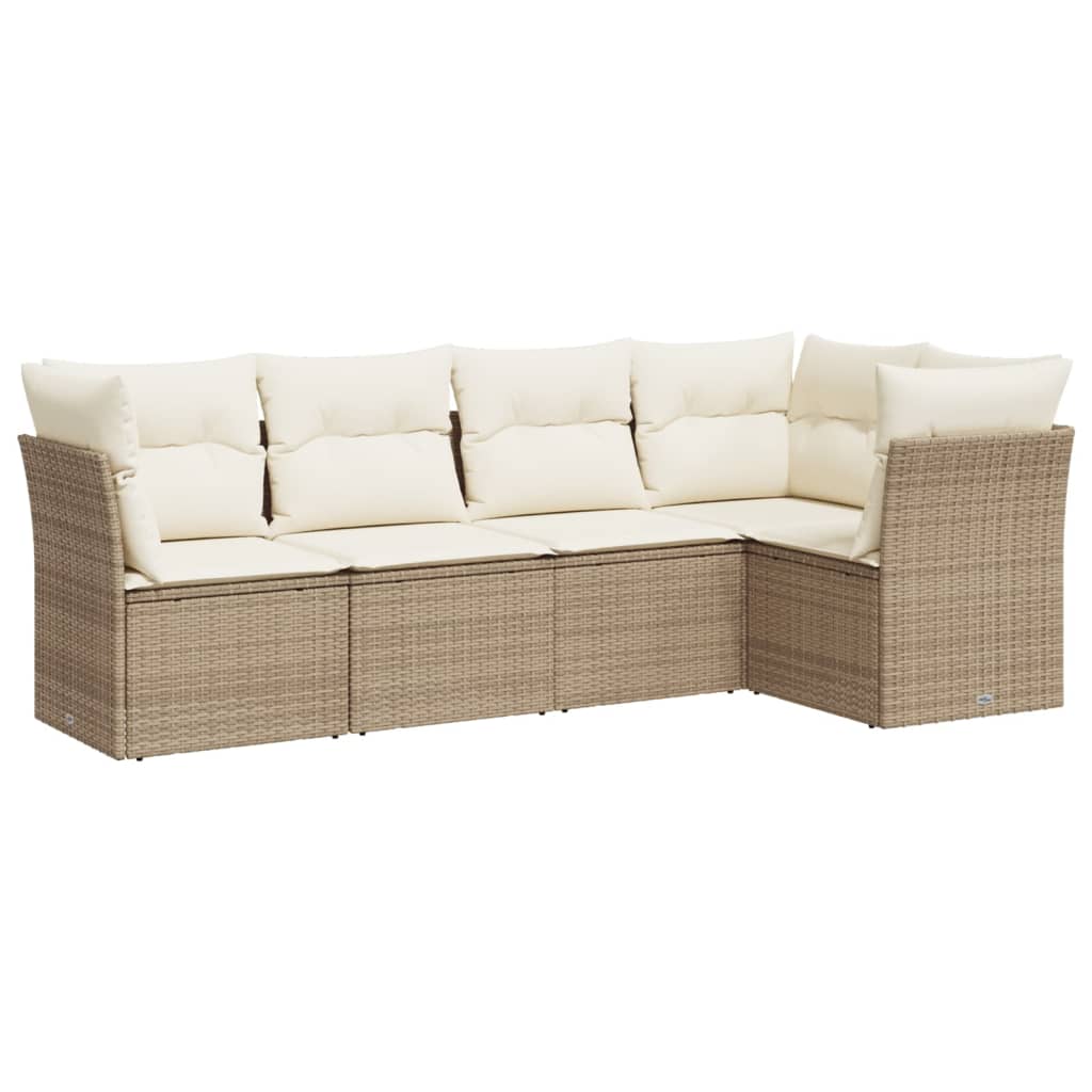 5-delige Loungeset met kussens poly rattan beige