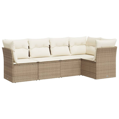 5-delige Loungeset met kussens poly rattan beige