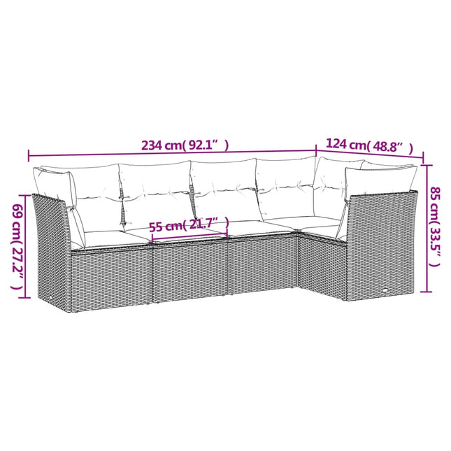 5-Delige Loungeset Met Kussens Poly Rattan Beige