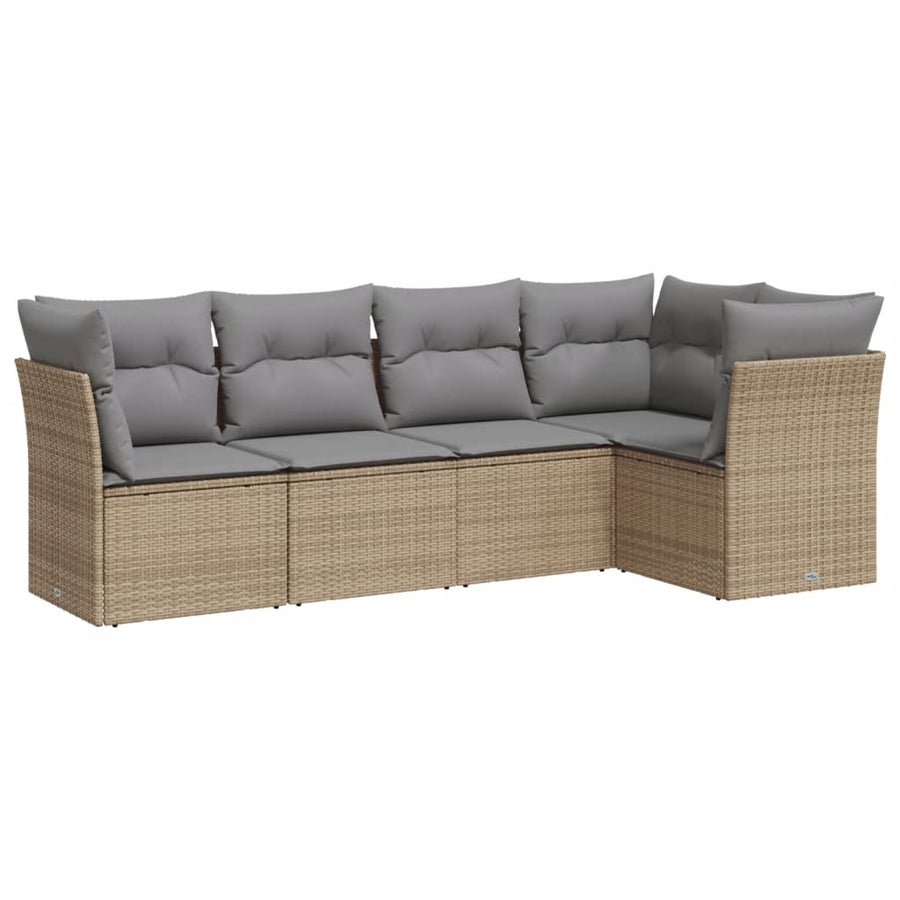 5-Delige Loungeset Met Kussens Poly Rattan Beige