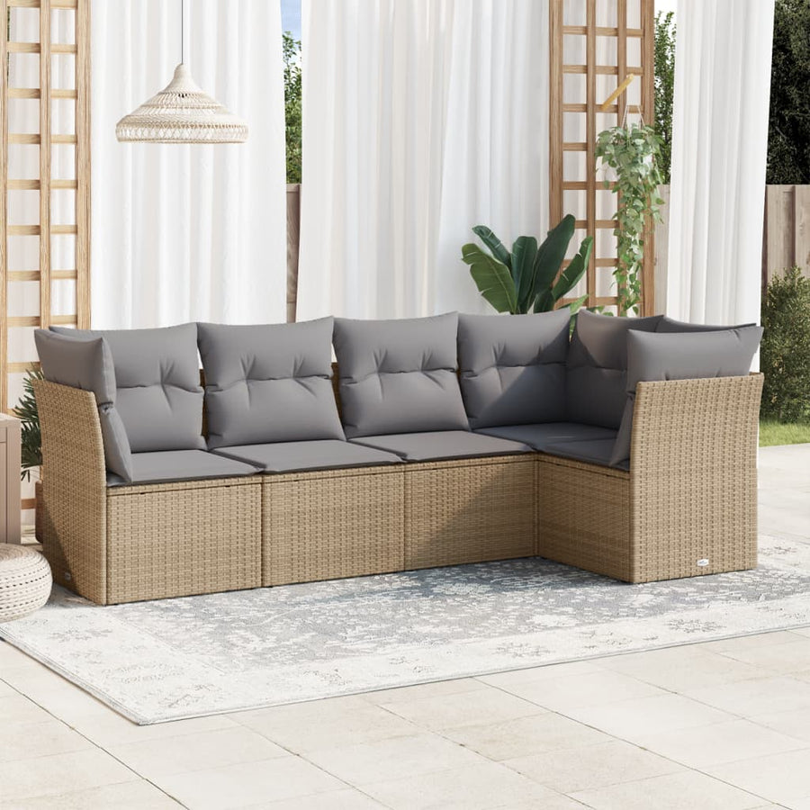 5-Delige Loungeset Met Kussens Poly Rattan Beige