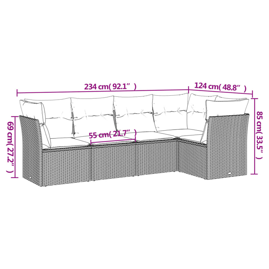 5-Delige Loungeset Met Kussens Poly Rattan Bruin