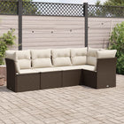 5-Piece Lounge Set with Cushions Poly Rattan Brown