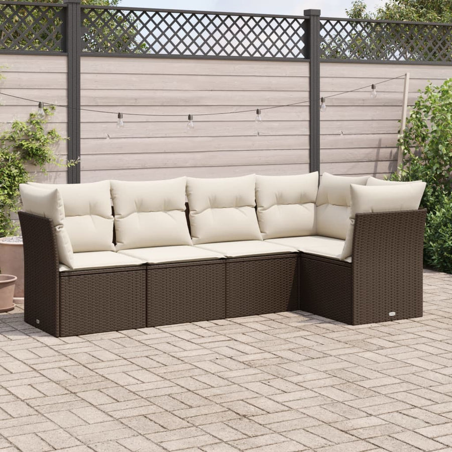 5-Delige Loungeset Met Kussens Poly Rattan Bruin