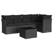 6-piece Lounge Set with cushions poly rattan black