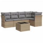 6-piece Lounge Set with cushions poly rattan beige