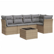 6-piece Lounge Set with cushions poly rattan beige