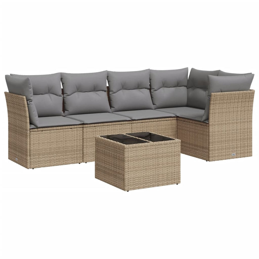 6-Delige Loungeset Met Kussens Poly Rattan Beige