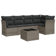 6-piece Lounge Set with Cushions Poly Rattan Grey