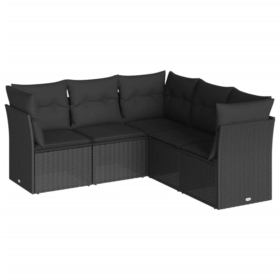 5-Delige Loungeset Met Kussens Poly Rattan Zwart