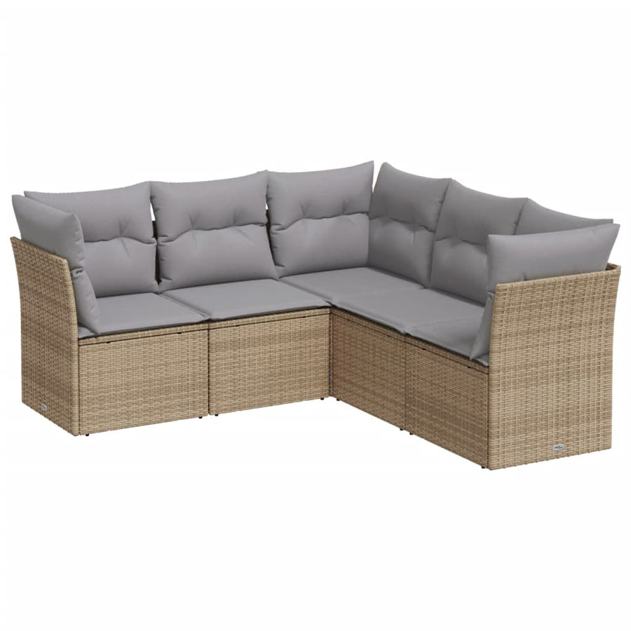 5-Delige Loungeset Met Kussens Poly Rattan Beige