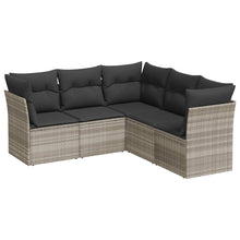 5-delige Loungeset met kussens poly rattan lichtgrijs
