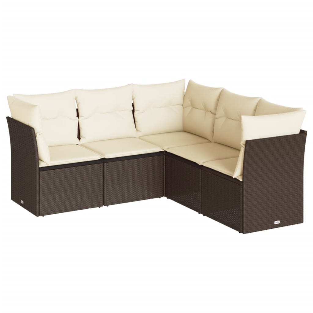 5-Delige Loungeset Met Kussens Poly Rattan Bruin