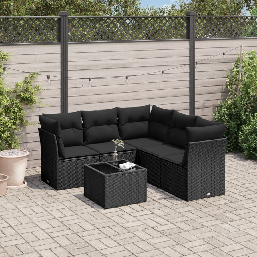 6-Delige Loungeset Met Kussens Poly Rattan Zwart