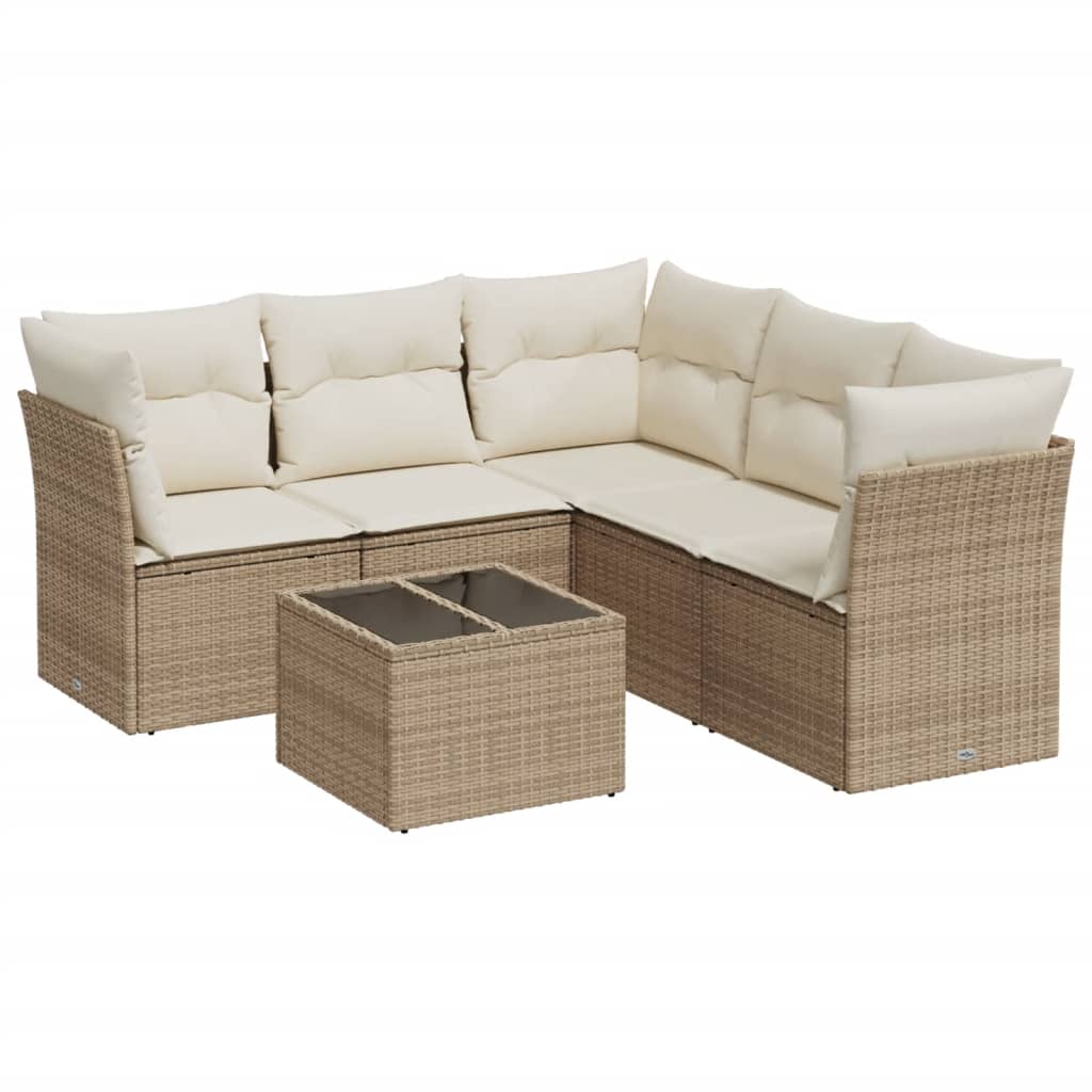 6-delige Loungeset met kussens poly rattan beige