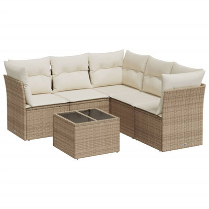 6-delige Loungeset met kussens poly rattan beige