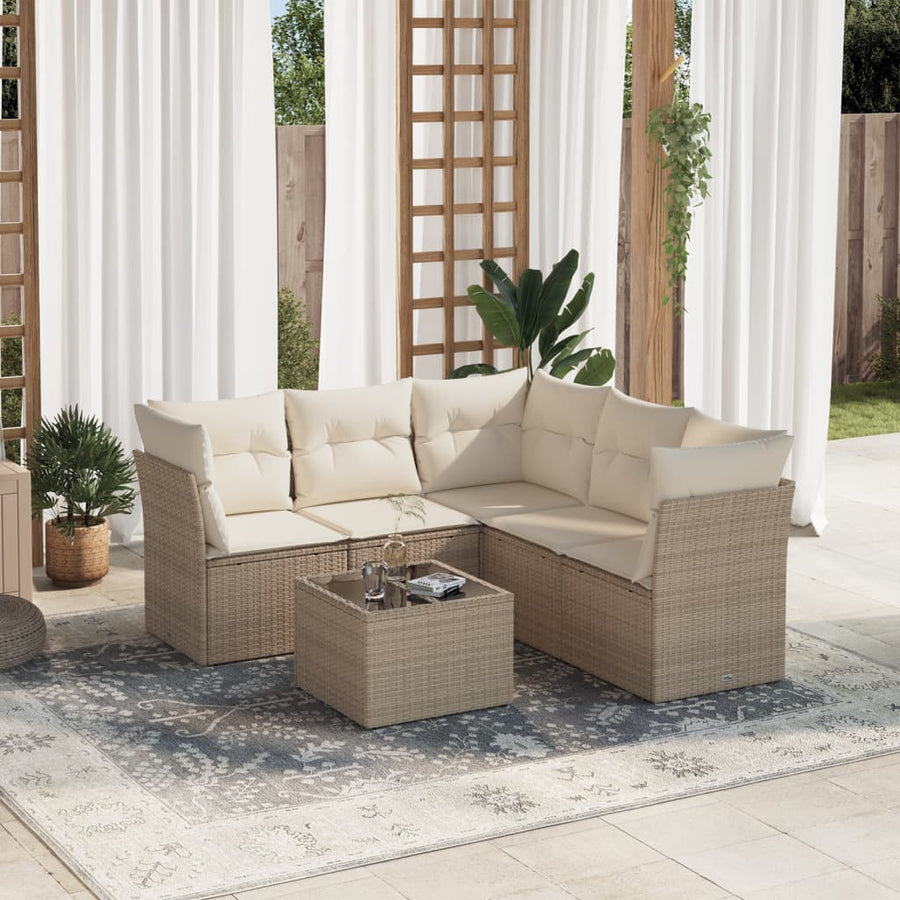 6-delige Loungeset met kussens poly rattan beige