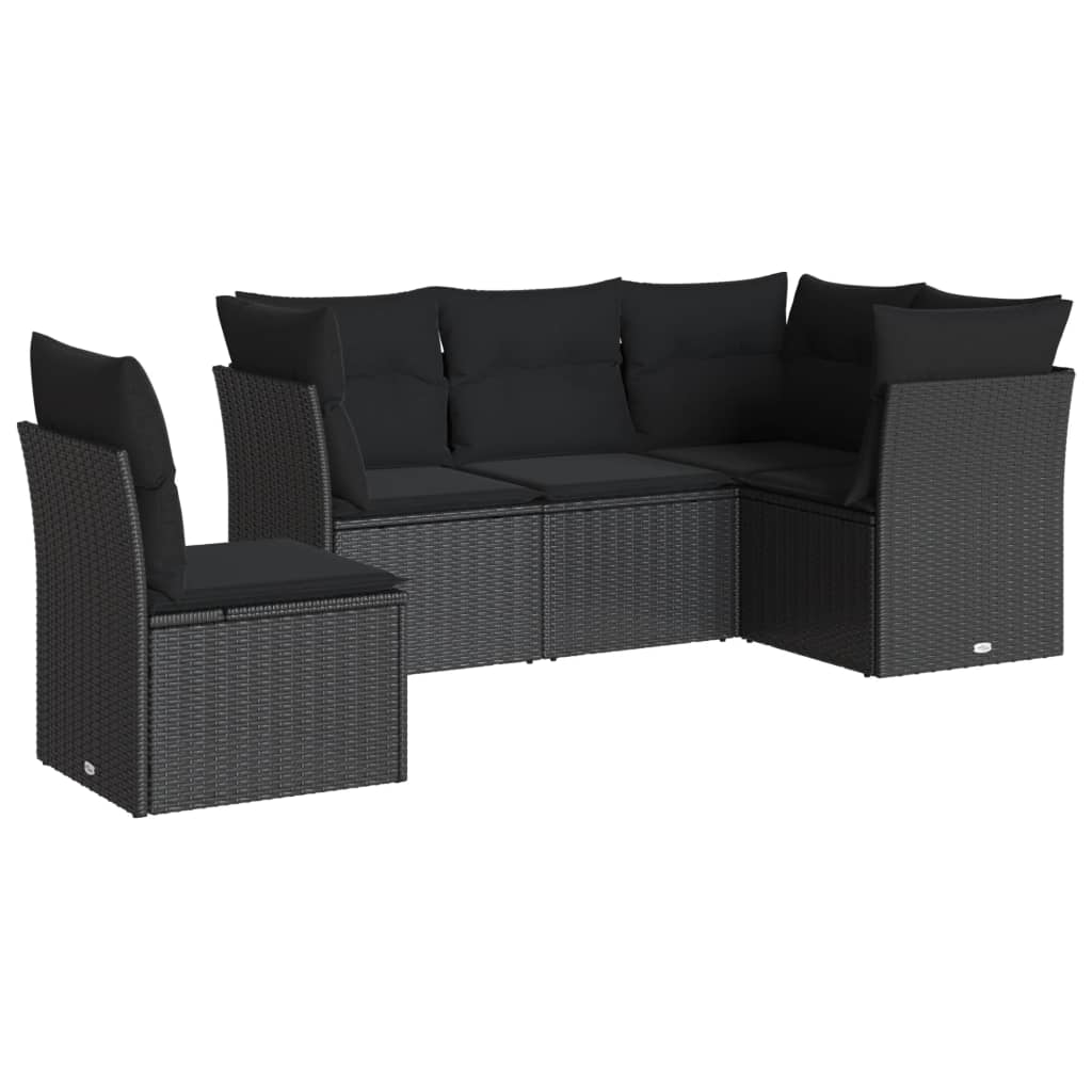 5-Delige Loungeset Met Kussens Poly Rattan Zwart