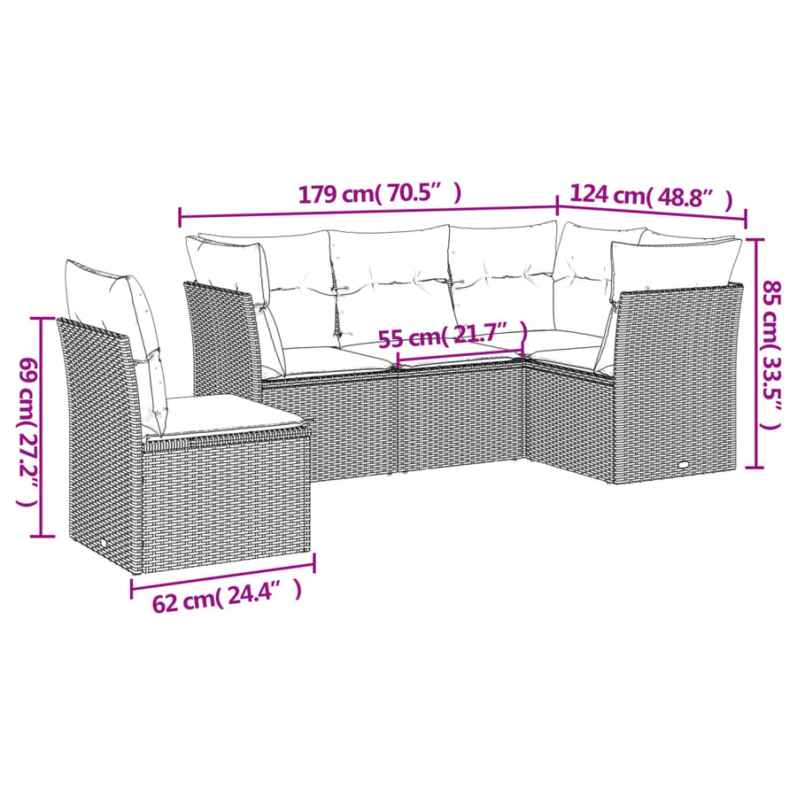 5-Delige Loungeset Met Kussens Poly Rattan Zwart
