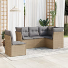 5-piece Lounge Set with Cushions Poly Rattan Beige