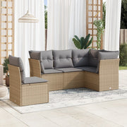 5-piece Lounge Set with Cushions Poly Rattan Beige
