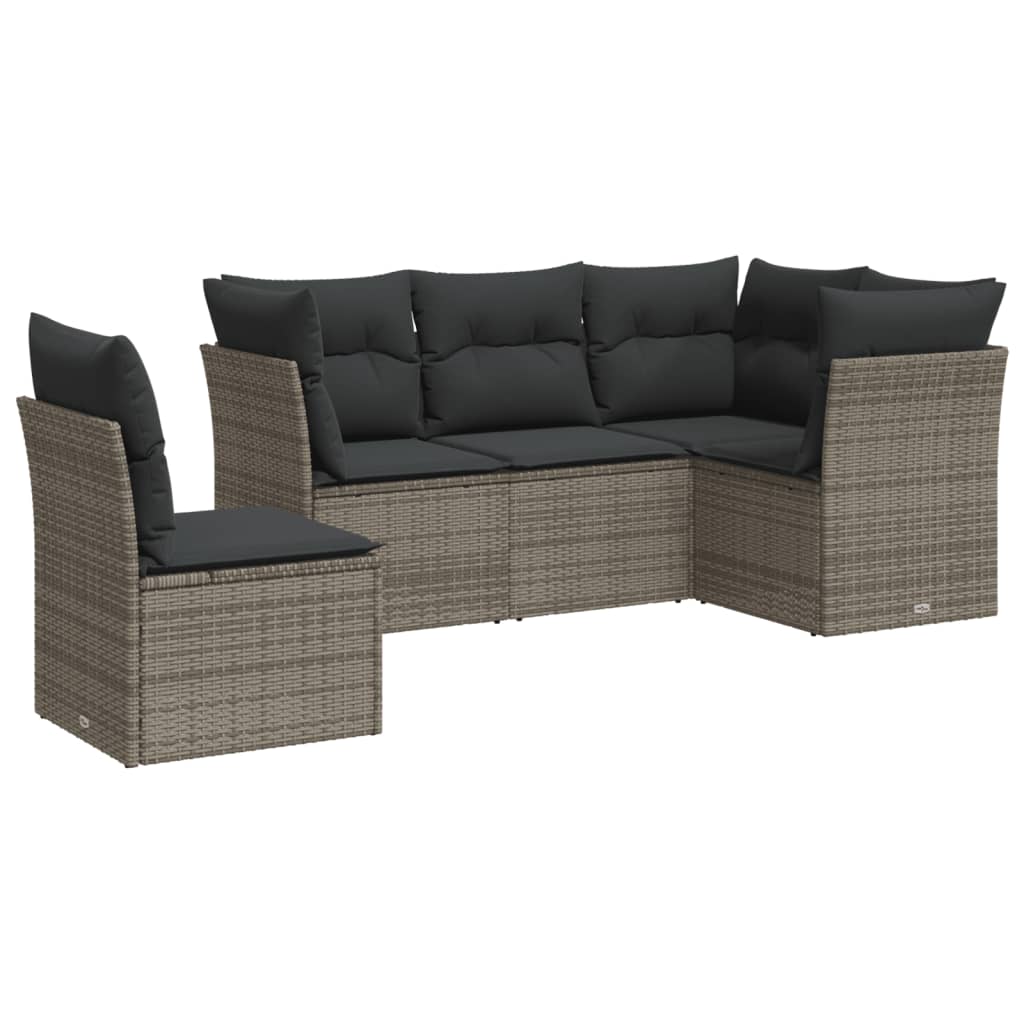 5-Delige Loungeset Met Kussens Poly Rattan Grijs