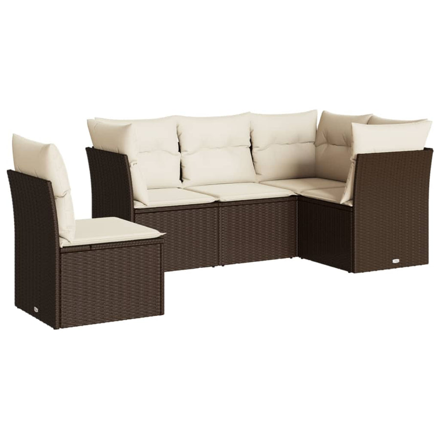 5-Delige Loungeset Met Kussens Poly Rattan Bruin