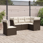 5-Piece Lounge Set with Cushions Poly Rattan Brown