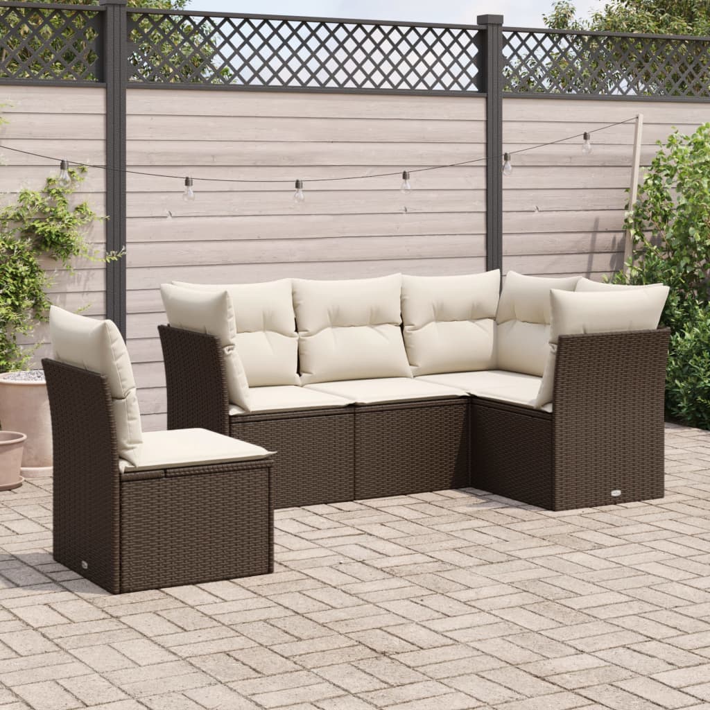 5-Delige Loungeset Met Kussens Poly Rattan Bruin