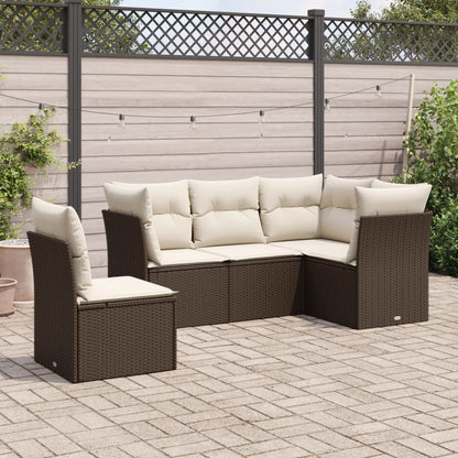 5-Delige Loungeset Met Kussens Poly Rattan Bruin