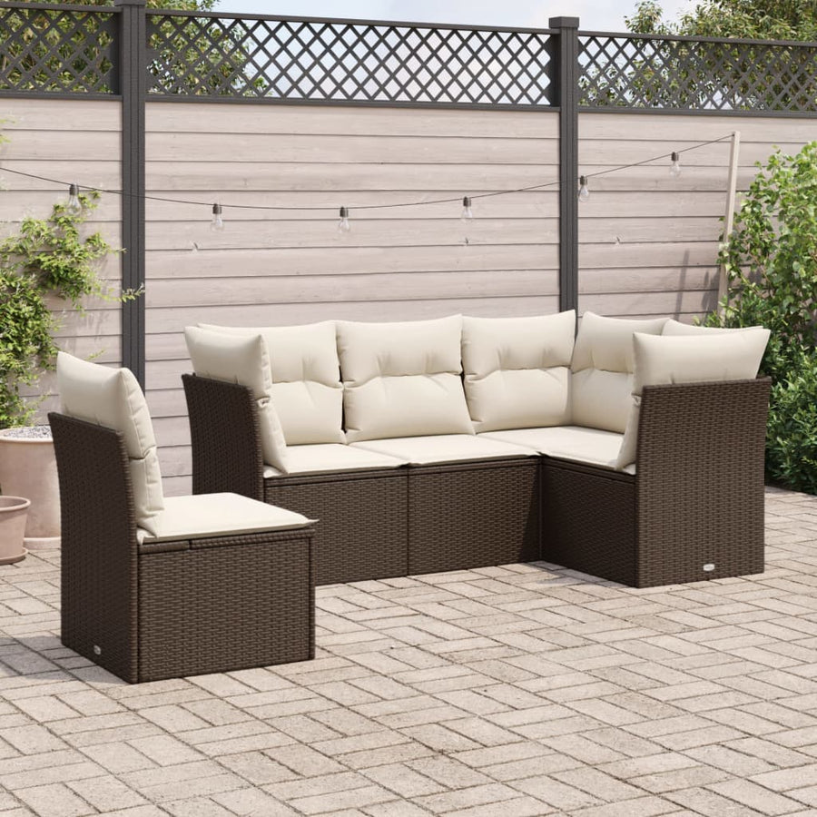 5-Delige Loungeset Met Kussens Poly Rattan Bruin
