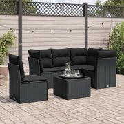6-piece Lounge Set with cushions poly rattan black
