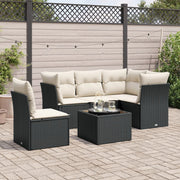 6-piece Lounge Set with cushions poly rattan black