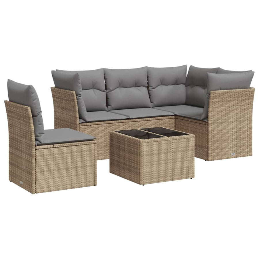 6-Delige Loungeset Met Kussens Poly Rattan Beige