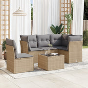 6-piece Lounge Set with cushions poly rattan beige