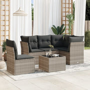 6-piece Lounge Set with cushions poly rattan light grey