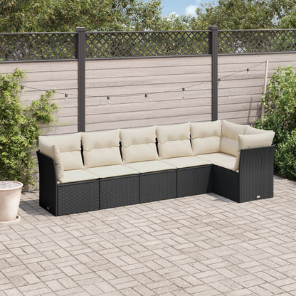6-Delige Loungeset Met Kussens Poly Rattan Zwart en crème Zonder tafel