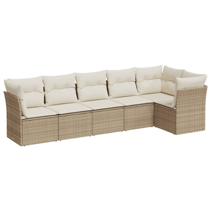 6-Delige Loungeset Met Kussens Poly Rattan Beige beige and cream Zonder tafel