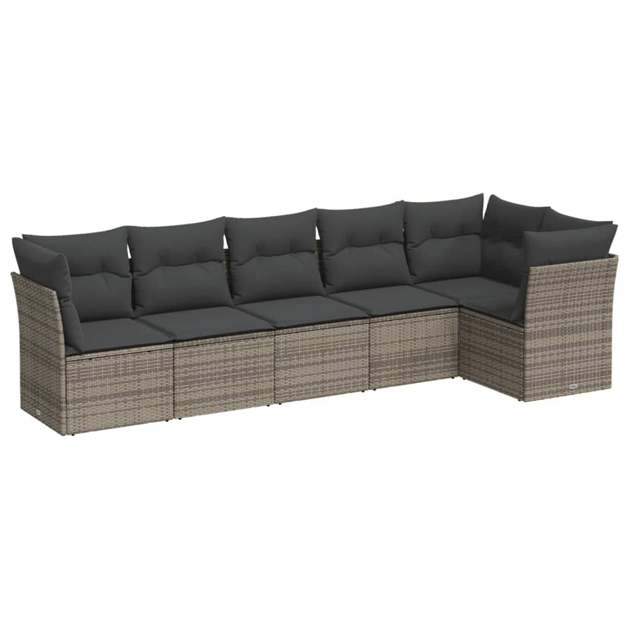 6-Delige Loungeset Met Kussens Poly Rattan Grijs Zonder tafel
