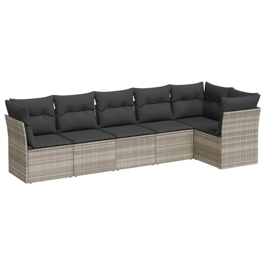 6-delige Loungeset met kussens poly rattan lichtgrijs